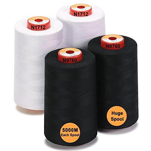 New brothread - 28 Optionen - 4 Große Konen 5000M Allzweck Polyester Nähgarn 40S/2 (Tex27) zum Nähen, Quilten, Patchwork, Serger und Overlock - 2 White + 2 Black von New brothread