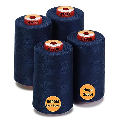 New brothread - 28 Optionen - 4 Große Konen 5000M Allzweck Polyester Nähgarn 40S/2 (Tex27) zum Nähen, Quilten, Patchwork, Serger und Overlock - Mid Night von New brothread