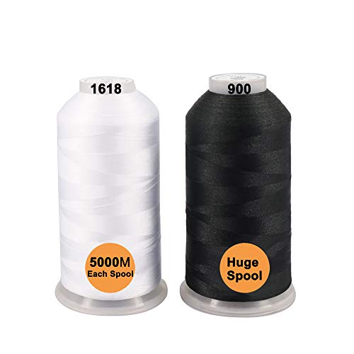 New brothread 2er Set (Weiß+Schwarz) Polyester Maschinen Stickgarn Riesige Spule 5000M für alle Stickmaschine von New brothread