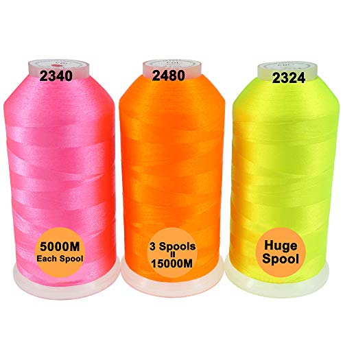 New brothread 3er Set Neon (Fluoreszierend) Farben Polyester Maschinen Stickgarn Riesige Spule 5000M für alle Stickmaschine von New brothread