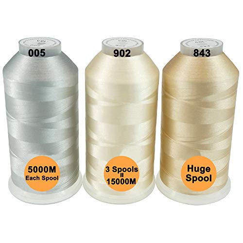 New brothread 3er Set Neutrale Farben Polyester Maschinen Stickgarn Riesige Spule 5000M für alle Stickmaschine von New brothread