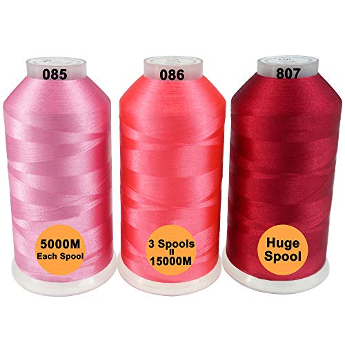 New brothread 3er Set Pink/Rosa/Karminrot Farben Polyester Maschinen Stickgarn Riesige Spule 5000M für alle Stickmaschine von New brothread