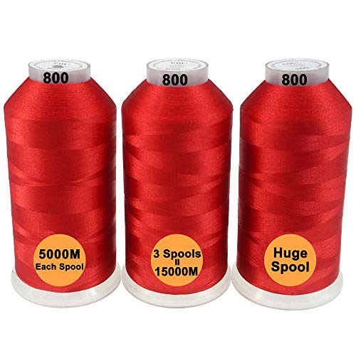 New brothread 3er Set Rot Farben Polyester Maschinen Stickgarn Riesige Spule 5000M für alle Stickmaschine von New brothread