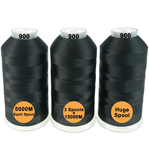 New brothread 3er Set Schwarz Farben Polyester Maschinen Stickgarn Riesige Spule 5000M für alle Stickmaschine von New brothread