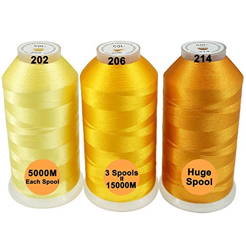 New brothread 3er Set Verschiedene Gelb Farben Polyester Maschinen Stickgarn Riesige Spule 5000M für alle Stickmaschine von New brothread