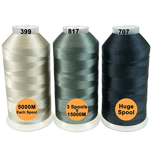 New brothread 3er Set Verschiedene Grau Farben Polyester Maschinen Stickgarn Riesige Spule 5000M für alle Stickmaschine von New brothread
