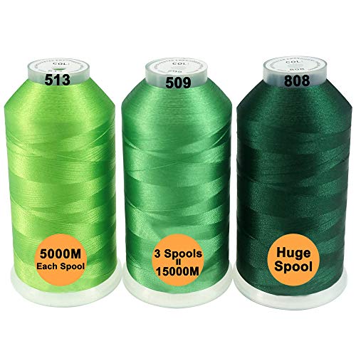 New brothread 3er Set Verschiedene Grün Farben Polyester Maschinen Stickgarn Riesige Spule 5000M für alle Stickmaschine von New brothread
