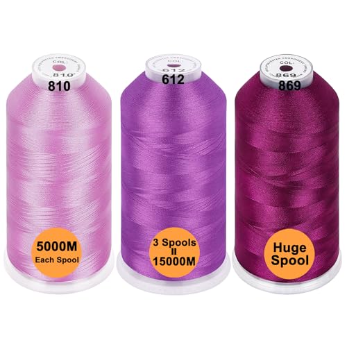 New brothread 3er Set Verschiedene Lila Farben Polyester Maschinen Stickgarn Riesige Spule 5000M für alle Stickmaschine von New brothread