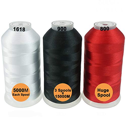 New brothread 3er Set Weiß/Schwarz/Rot Farben Polyester Maschinen Stickgarn Riesige Spule 5000M für alle Stickmaschine von New brothread