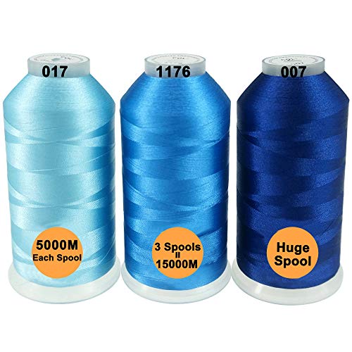 New brothread 3er Verschiedene Blau Farben Polyester Maschinen Stickgarn Riesige Spule 5000M für alle Stickmaschine von New brothread