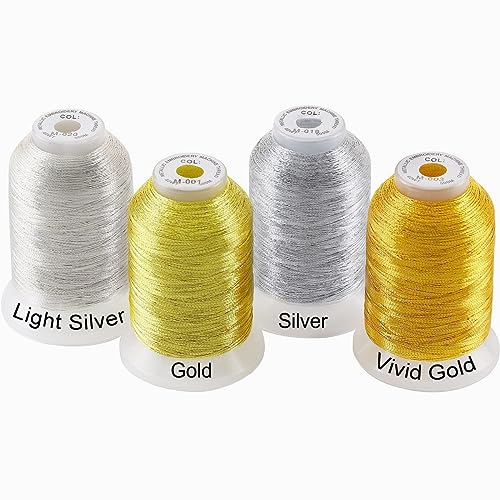 New brothread 4 Farben (2 Gold+2 Silber) Metallic Maschinen Stickgarn 500M für Computerized Stickerei und Dekoratives Nähen von New brothread