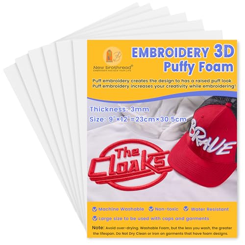 New brothread - 6PCS Stickschaum Schaumstoffplatten 9″x12″ (23cmx30.5cm) Große Größe 3MM Dicke Erstellen 3D-Stickerei-Effekt für Kappen, Kleidung, Jacken, Taschen, Rucksäcke und mehr -Weiß von New brothread