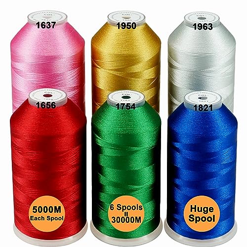 New brothread 6er Set Christmas Farben Polyester Maschinen Stickgarn Riesige Spule 5000M für alle Stickmaschine von New brothread