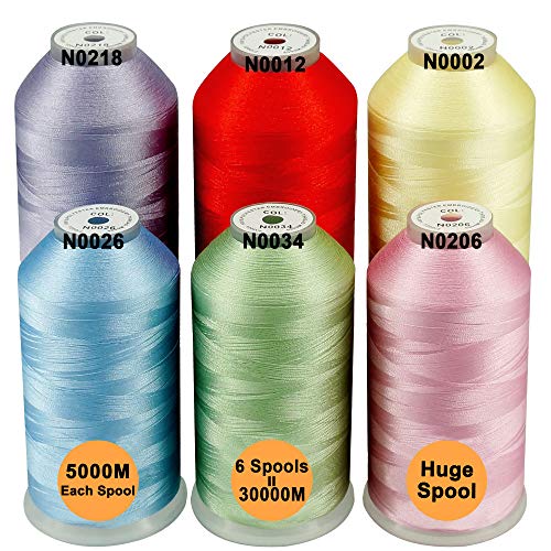 New brothread 6er Set Pastell Farben-1 Polyester Maschinen Stickgarn Riesige Spule 5000M für alle Stickmaschine von New brothread