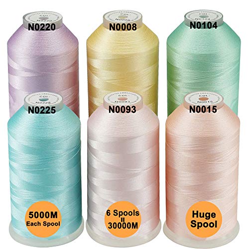 New brothread 6er Set Pastell Farben-2 Polyester Maschinen Stickgarn Riesige Spule 5000M für alle Stickmaschine von New brothread