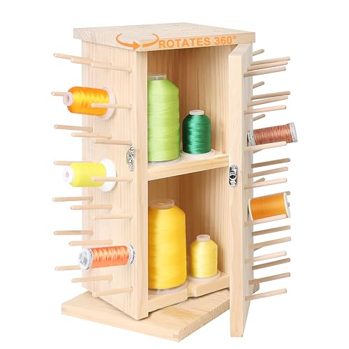 New brothread 93 Spulen (DIY) 360° Voll Rotierende Holz Fadenhalter/Garnhalter/Fadenspulen Organizer mit inneren Aufbewahrungsfächern zum Nähen, Quilten, Sticken, Haare Flechten und Schmuck von New brothread