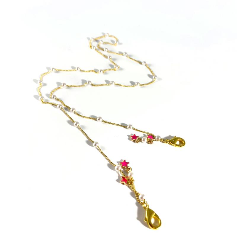 Gold Kette & Perlen Sonnenbrille Mit Rosa Sternen von NewYorkCityRoses