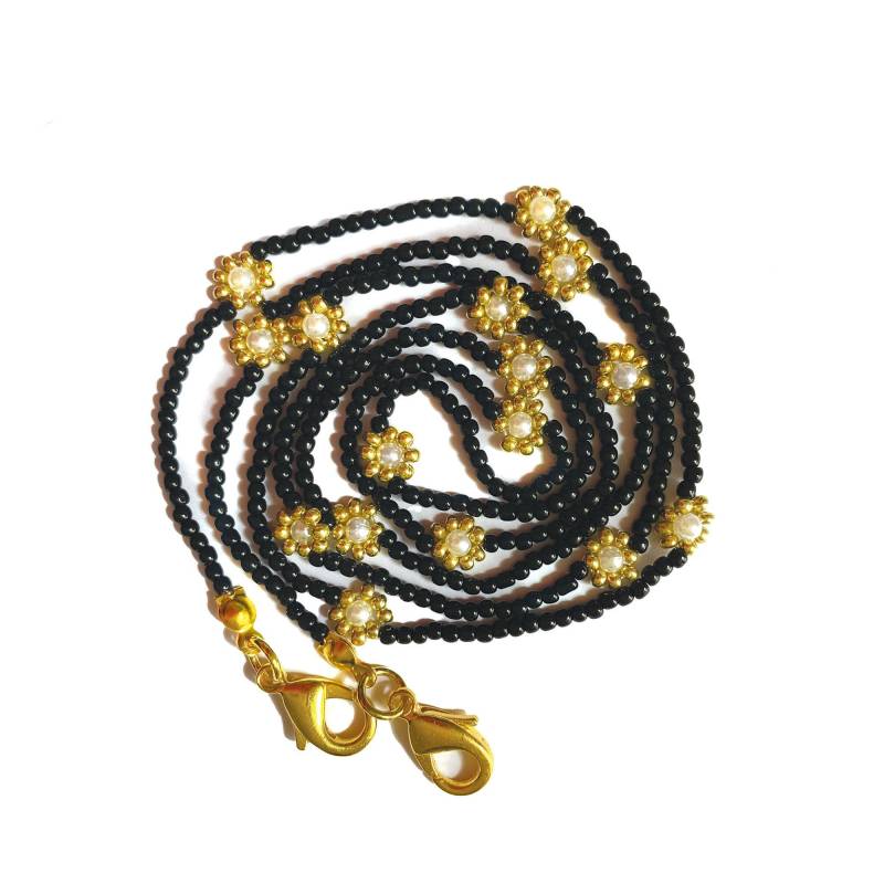 Schwarze Sonnenbrille Kette Mit Gold Blumen + Perlen von NewYorkCityRoses