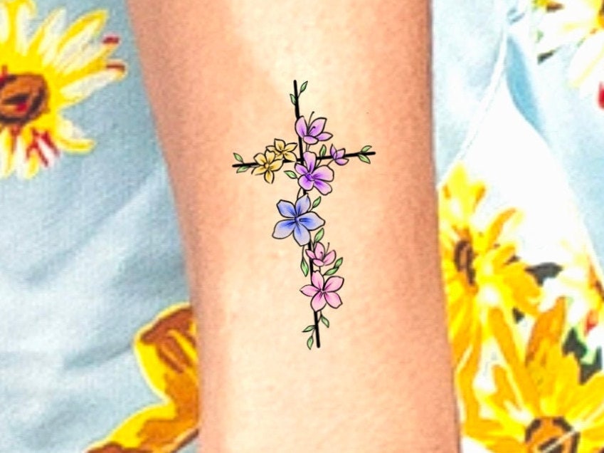 Kreuz Blume Farbe Temporäre Tattoo/Blumen Kleines Wildblumen von NewYouTattoo