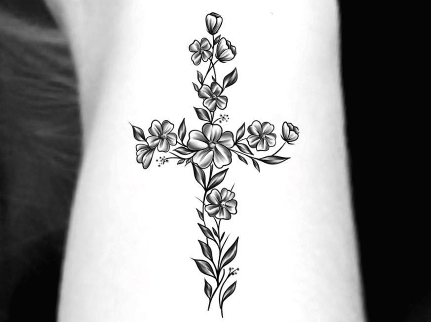 Kreuz Blume Temporary Tattoo/Kleines Florales 2 von NewYouTattoo