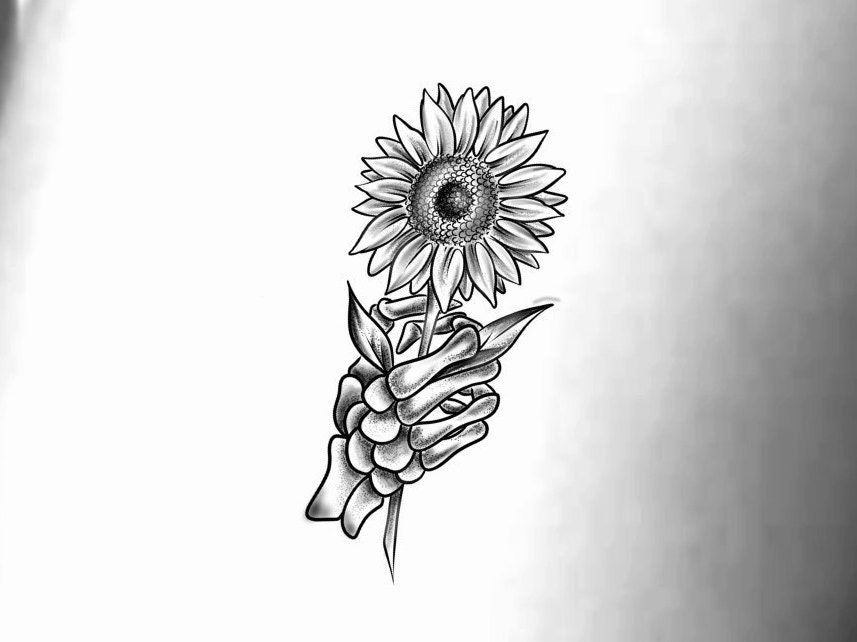 Sonnenblume Skelett Hand Tattoo von NewYouTattoo