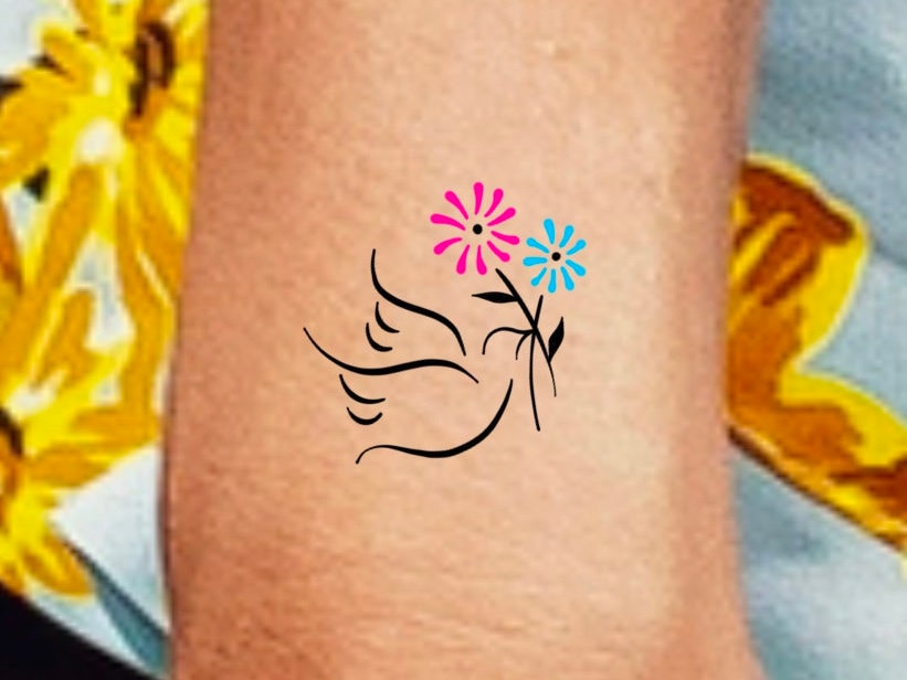 Taube Wildblume Temporäres Tattoo/Hält Farbe Blumen von NewYouTattoo