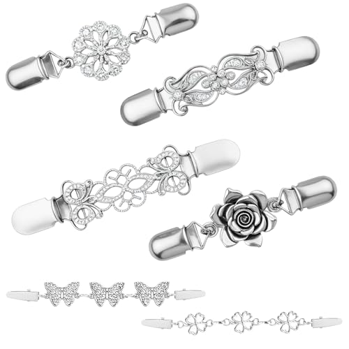 NewZC 6 Stück Damen Cardigan Clip Vintage Pulloverclips Silber Clothing Cinch Clips Silver Blusen klammer Verschlüsse Schließe Strickjackenclip Spangen für Mantel Kleidung Kleider Hemd Umhang Schals von NewZC