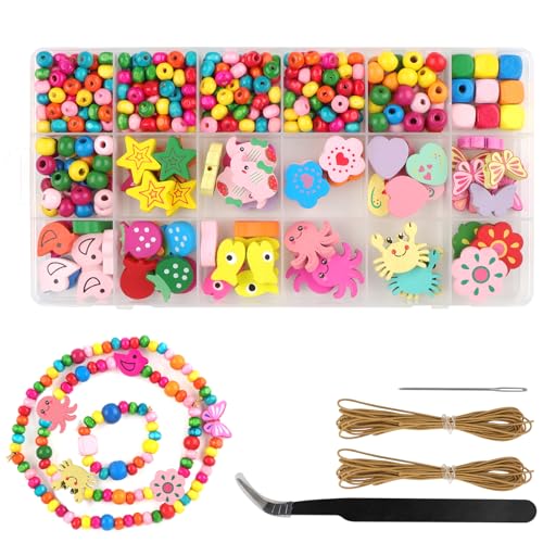 NewZC Perlenset Armbänder Kinder mit 550 Stück Bunte Holzperlen zum Auffädeln - 18 Arten Bastelperlen Holz für Selber Ketten Halskette - Armband Basteln Geschenke für Mädchen ab 5 Jahre NewZC Perlenset Armbänder Kinder mit 550 Stück Bunte Holzperlen zum Auffädeln - 18 Arten Bastelperlen Holz für Selber Ketten Halskette - Armband Basteln Geschenke für Mädchen ab 5 Jahre von NewZC