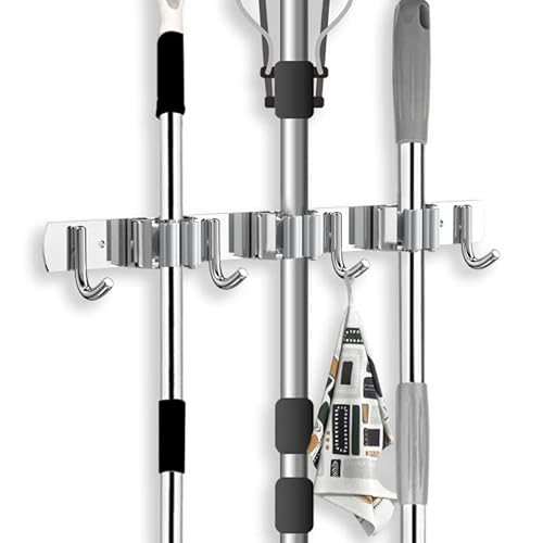 Newaner Besenhalterung Wand Bohren Selbstklebend Edelstahl, Gerätehalter Wandhalterung Metall mit 3 Halter und 4 Haken, Besenhalter, Gartengerätehalter für Küche, Schränke, Bad, Garage, Garten, Silber Newaner Besenhalterung Wand Bohren Selbstklebend Edelstahl, Gerätehalter Wandhalterung Metall mit 3 Halter und 4 Haken, Besenhalter, Gartengerätehalter für Küche, Schränke, Bad, Garage, Garten, Silber von Newaner
