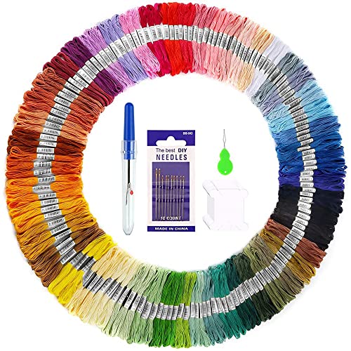 Newaner Stickgarn-Set - Faden in 150 Farben, zum selber sticken - 6 Stränge pro Garn, jeweils 8 m lang - Baumwollgarn für Stickbilder, Armbänder, zum Basteln(150 Farben) von Newaner