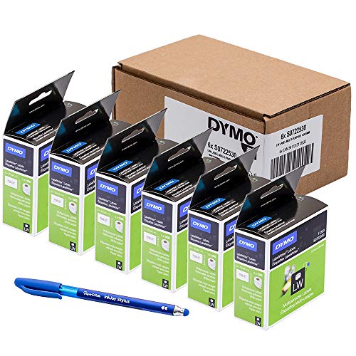 6 x Dymo S0722530 LabelWriter Universal-Etiketten, 11353, selbstklebend, 13 x 25 mm, Rolle mit 1000 Stück - Druck schwarz auf weiß + PAPERMATE Geschenkstift von Newell Brands