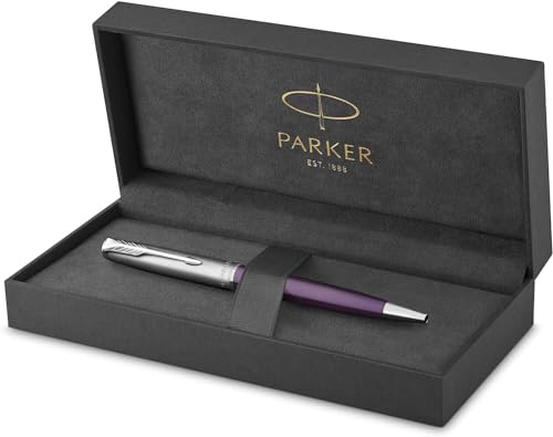 Parker Sonnet Violet mit sandgestrahltem Chrom-Kugelschreiber, mittlere schwarze Tinte von Newell Brands