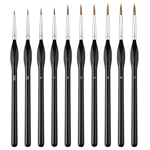 Detail Pinsel Set Professionelle Miniatur Feine Details Pinsel Bürste Kit für Acryl, Aquarell, Öl, Gesicht, Nägel Kunst, Linienzeichnung 10 Stück (Schwarz) von Newellsail
