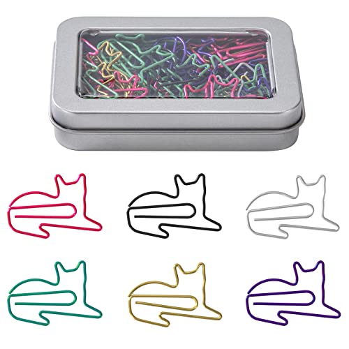 Büroklammern in Katzenform Verschiedenen Farben Metall Papierklammern Mini Lesezeichen Klammer für Dokumente Organisieren, Sammelalben, Notizbuch (6 Farben, 60 Stück) von Newellsail