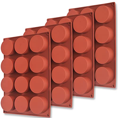 Newk Zylinder-Silikonform, 4 Packungen mit 12 Mulden, runde Zylinderform für Cake Pops, Seife, Schokolade, Kekse, Badekugeln, Käsekuchen, Schokoladenabdeckungsform von Newk