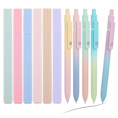 Newofview 11Pcs Textmarker Pastell Set,6 No Bleed Dry Fast Highlighter Marker Pens mit 5 Aesthetic Gelstifte-0.5mm Fine Point Gelstifte Schwarz-Aesthetic Stifte Set für Schule,Büro,Zuhause von Newofview