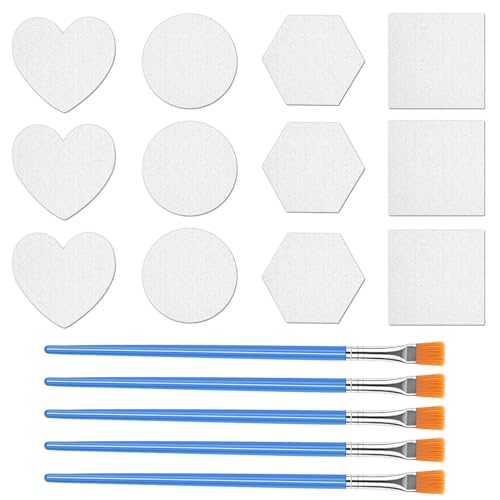 12 Stück Leinwand zum Bemalen, kleine magnetische Leinwände zum Bemalen, Weiß Keilrahmen Leinwand Set, Baumwoll Canvas für Malen Ölgemälde Aquarellfarben(runde Sechsecke, Herz, Quadrat) + 5 Stiften von Newoutset