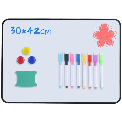 Whiteboard Magnetwand, kleine Whiteboard Trocken doppelseitige abwischbare, A3-Format Magnettafel Magnetwand, mit Radiergummi, trocken abwischbaren Stiften, 42 x 30 cm von Newoutset