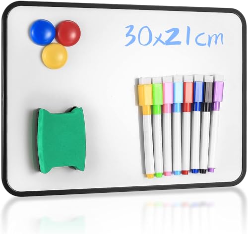 Whiteboard Magnetwand, kleine doppelseitige Whiteboard Trocken abwischbare, A4-Format Magnettafel Magnetwand, mit trocken abwischbaren Stiften, Radiergummi, Magneten, 30 x 21 cm von Newoutset