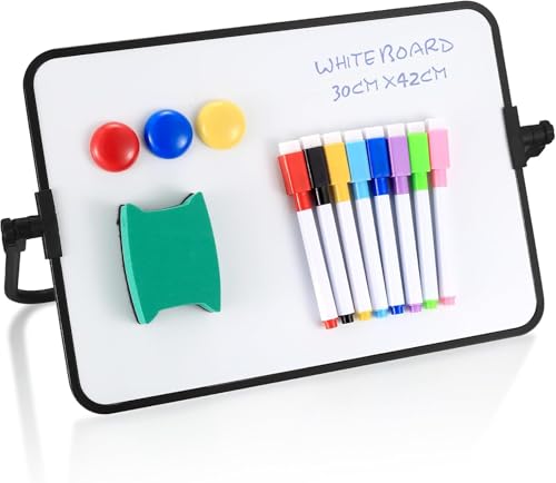 Whiteboard mit Halterung, Doppelseitige Whiteboard Trocken abwischbare, A3-Format Magnettafel Magnetwand, mit trocken abwischbaren Stiften, Radiergummi, Magneten, 30 x 42 cm von Newoutset