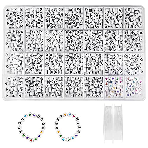 Newpop 1400 Stück Perlen Zum Auffädeln 7 X 4 mm, A-Z Weiß Buchstabenperlen und Bunte Herz, Perlenset mit 2 Elastische Linie für Armbänder Selber Machen, Schmuckherstellung, Halsketten, Ringen Newpop 1400 Stück Perlen Zum Auffädeln 7 X 4 mm, A-Z Weiß Buchstabenperlen und Bunte Herz, Perlenset mit 2 Elastische Linie für Armbänder Selber Machen, Schmuckherstellung, Halsketten, Ringen von Newpop