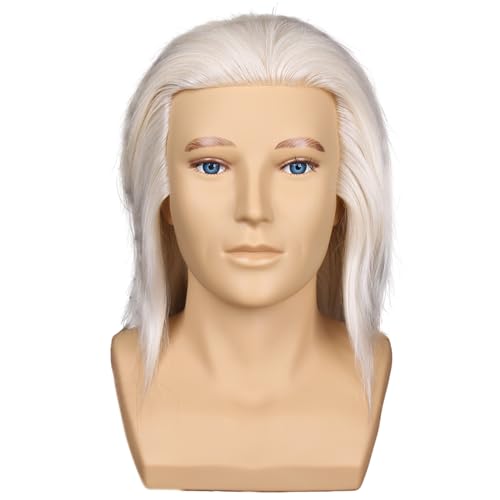 Männlicher Mannequinkopf, 20,3 cm, weiß, 100 % Echthaar, Friseur-Trainingskopf mit Schulter, Manikin-Kosmetologie-Puppenkopf für Haarstyling, Wettbewerb (Weiß) von Newshair