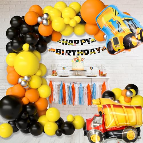 Newthinking Bau-Ballon-Party-Dekorationen, 125 Stück, schwarz, gelb, orange, Ballonbogen-Girlande, Kit mit LKW-Bagger, Mylar-Ballons für Bau-Themenparty, Geburtstagsdekoration Newthinking Bau-Ballon-Party-Dekorationen, 125 Stück, schwarz, gelb, orange, Ballonbogen-Girlande, Kit mit LKW-Bagger, Mylar-Ballons für Bau-Themenparty, Geburtstagsdekoration von Newthinking