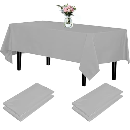Newthinking Einweg Party Tischdecken, Rechteckig, 137 x 274 cm, 4 Stück, Kunststoff-Tischdecke für Party, Hochzeit, Grillen,Picknick, Weihnachten (Grau) von Newthinking