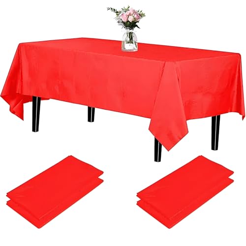 Newthinking Einweg Party Tischdecken, Rechteckig, 137 x 274 cm, 4 Stück, Kunststoff-Tischdecke für Party, Hochzeit, Grillen,Picknick, Weihnachten (Rot) von Newthinking