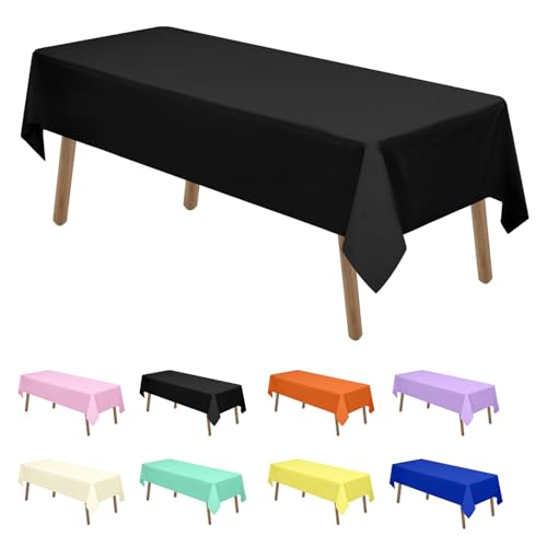Newthinking Einweg Party Tischdecken, Rechteckig, 137 x 274 cm, 4 Stück, Kunststoff-Tischdecke für Party, Hochzeit, Grillen,Picknick, Weihnachten (Schwarz) von Newthinking