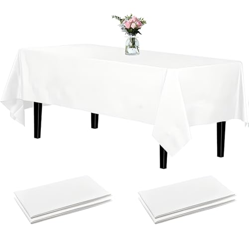 Newthinking Einweg Party Tischdecken, Rechteckig, 137 x 274 cm, 4 Stück, Kunststoff-Tischdecke für Party, Hochzeit, Grillen,Picknick, Weihnachten (Weiß) von Newthinking