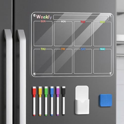 Newthinking Magnetischer Wochenplaner aus Acryl für den Kühlschrank, 40,6 x 30,5 cm, transparent, magnetisch, Wochenkalender, trocken abwischbar, mit 6 Markern und Halter, 1 Radiergummi Newthinking Magnetischer Wochenplaner aus Acryl für den Kühlschrank, 40,6 x 30,5 cm, transparent, magnetisch, Wochenkalender, trocken abwischbar, mit 6 Markern und Halter, 1 Radiergummi von Newthinking