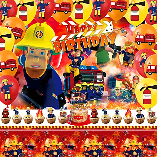 Feuerwehr Deko Kindergeburtstag Newtic 15Pcs Feuerwehrmann Sam Geburtstagsdeko Feuerwehrauto Deko Luftballons Hintergrund Kuchen Topper Für Dekoration Feuerwehr Party Dekoration von Newtic