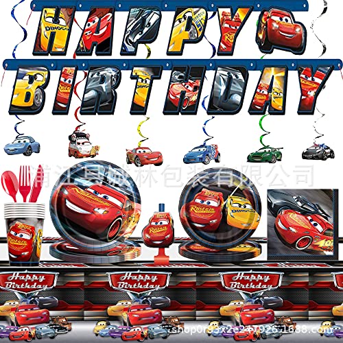 Newtic 46PCS Cars Geburtstagsdeko, Cars Partygeschirr Kindergeburtstag, Cars Luftballons, Dazu gehören Teller, Tasse, Tischdecke, Servietten, Luftballons, für 10 Kinder Mädchen Jungen von Newtic